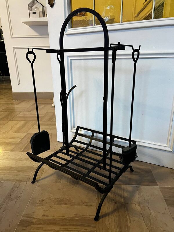 Desserte/ Serviteur cheminée avec range bûche