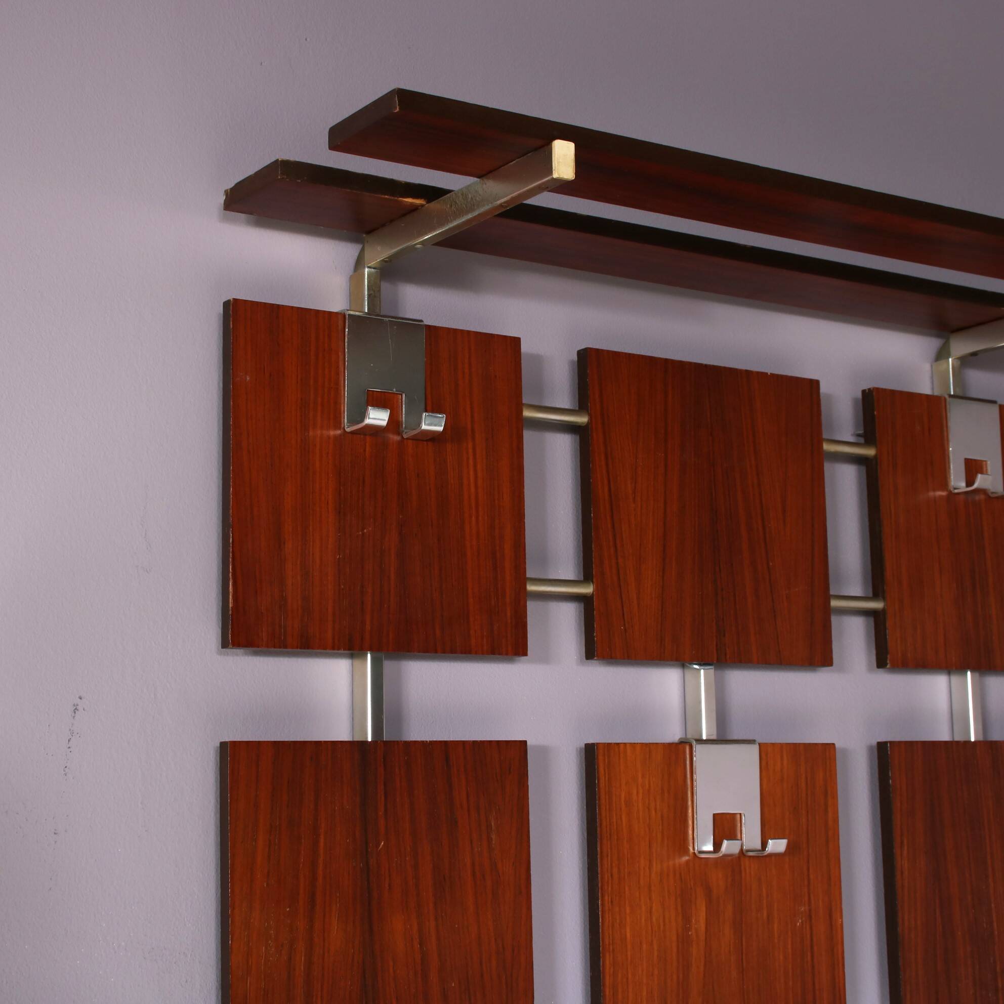 1950s teak wood coat rack with chrome hangers, Netherlands