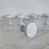 Set of 5 wall hooks, coat rack, white lacquered metal, new from old stock, 1980