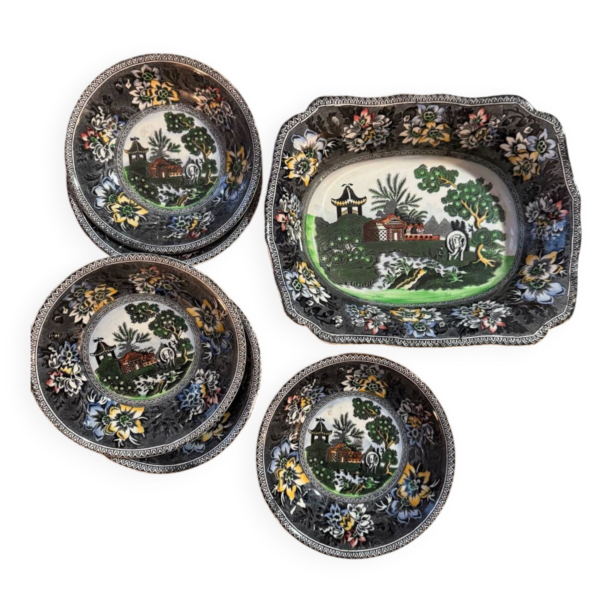 Small dish and 5 English bowls – Reproduction Rogers 1780 – Bursl