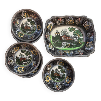 Small dish and 5 English bowls – Reproduction Rogers 1780 – Bursl