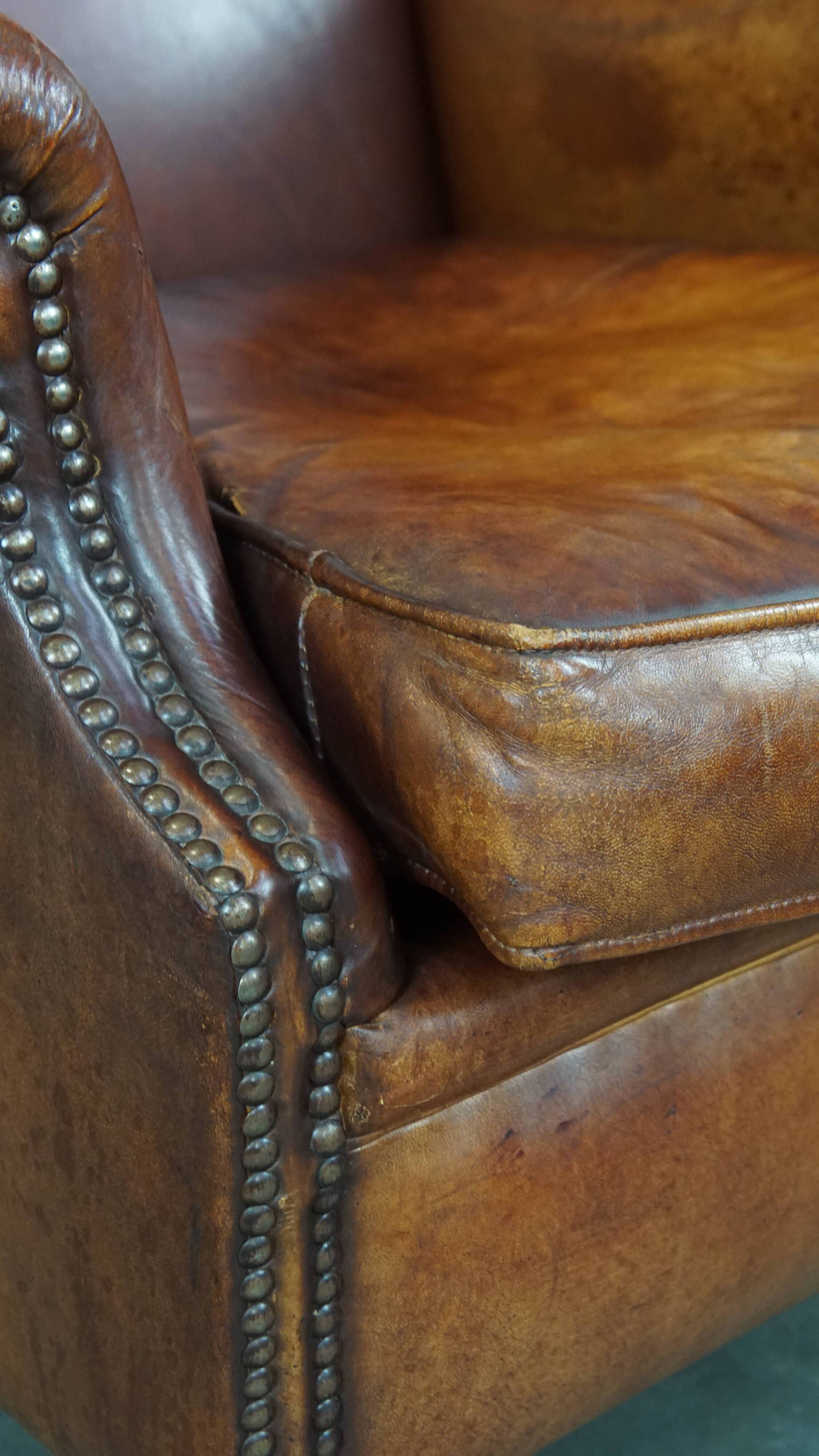 Vintage English-Style Sheepskin Leather Wingback Armchair