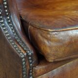 Vintage English-Style Sheepskin Leather Wingback Armchair