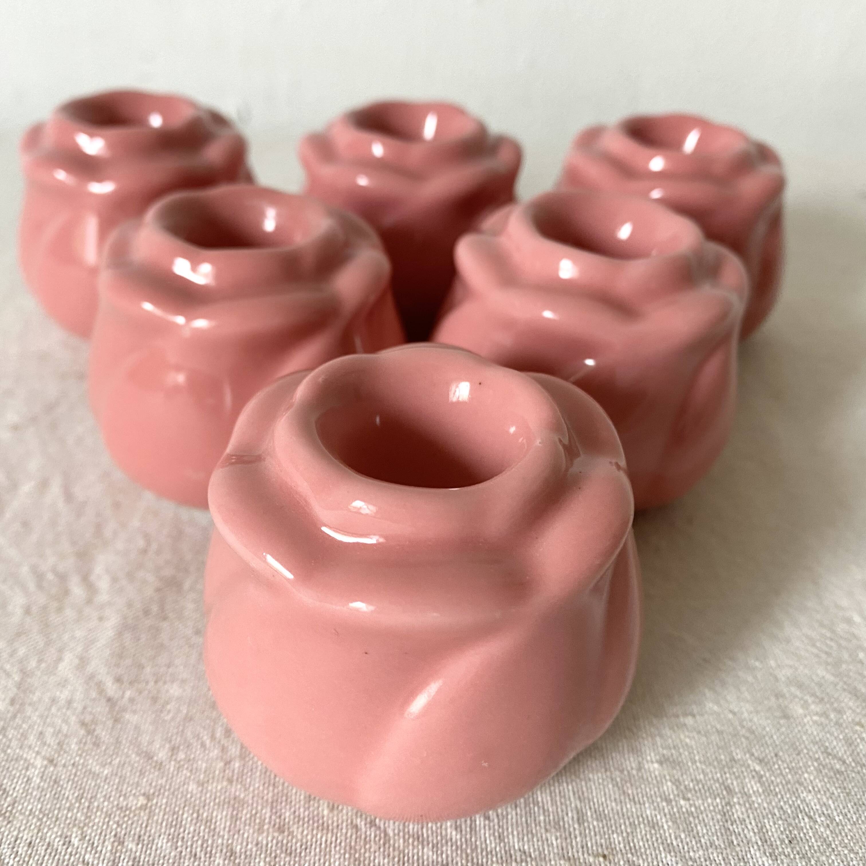 6 rosebud candle holders, 1980s