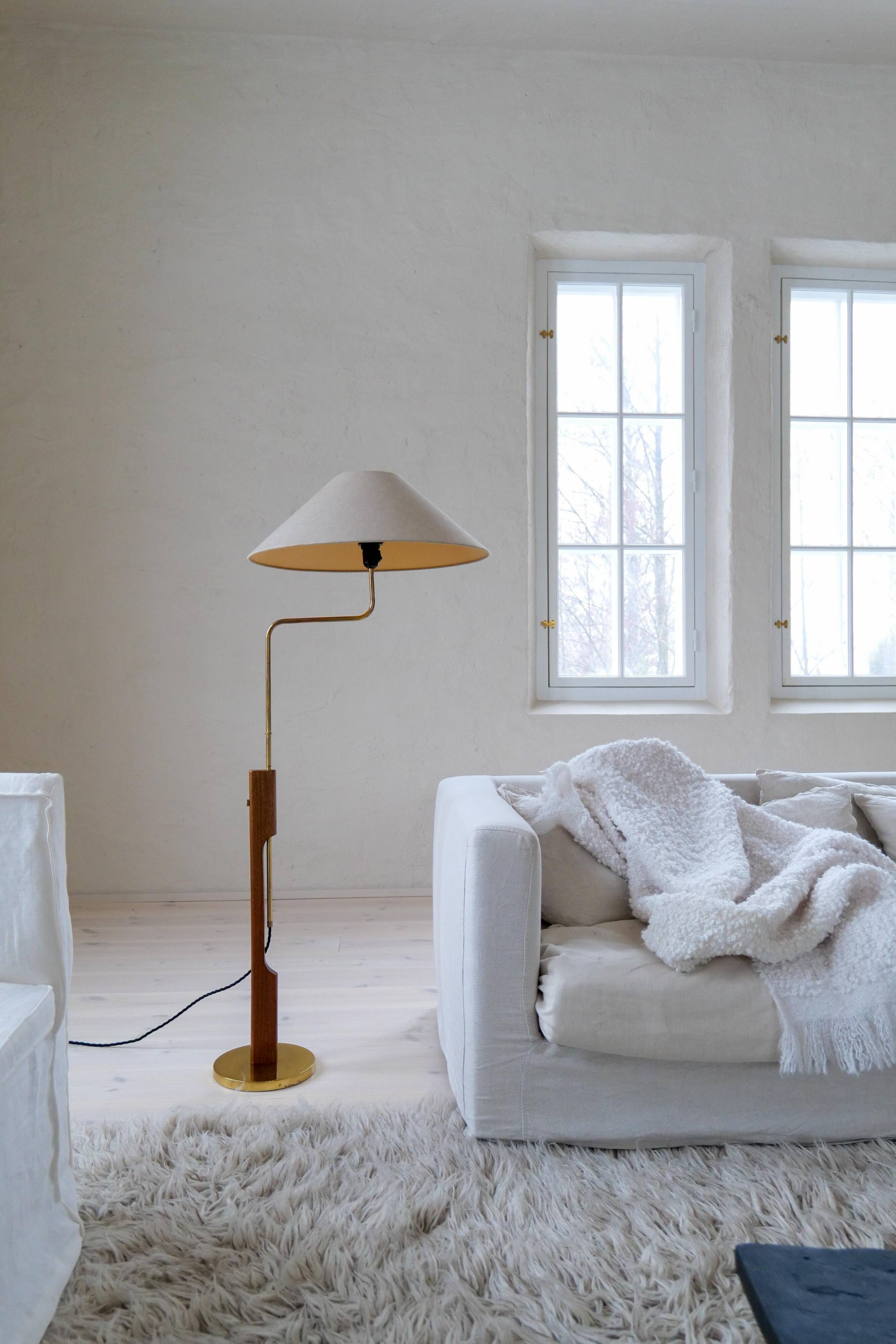 Mid-Century Modern Floor Lamp, Teak and Brass Bergboms, Sweden, 1960s