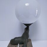 art deco seal lamp marble opaline metal