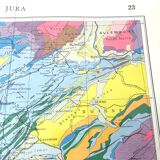 Vintage map of Jura France Switzerland 43x43cm from 1950