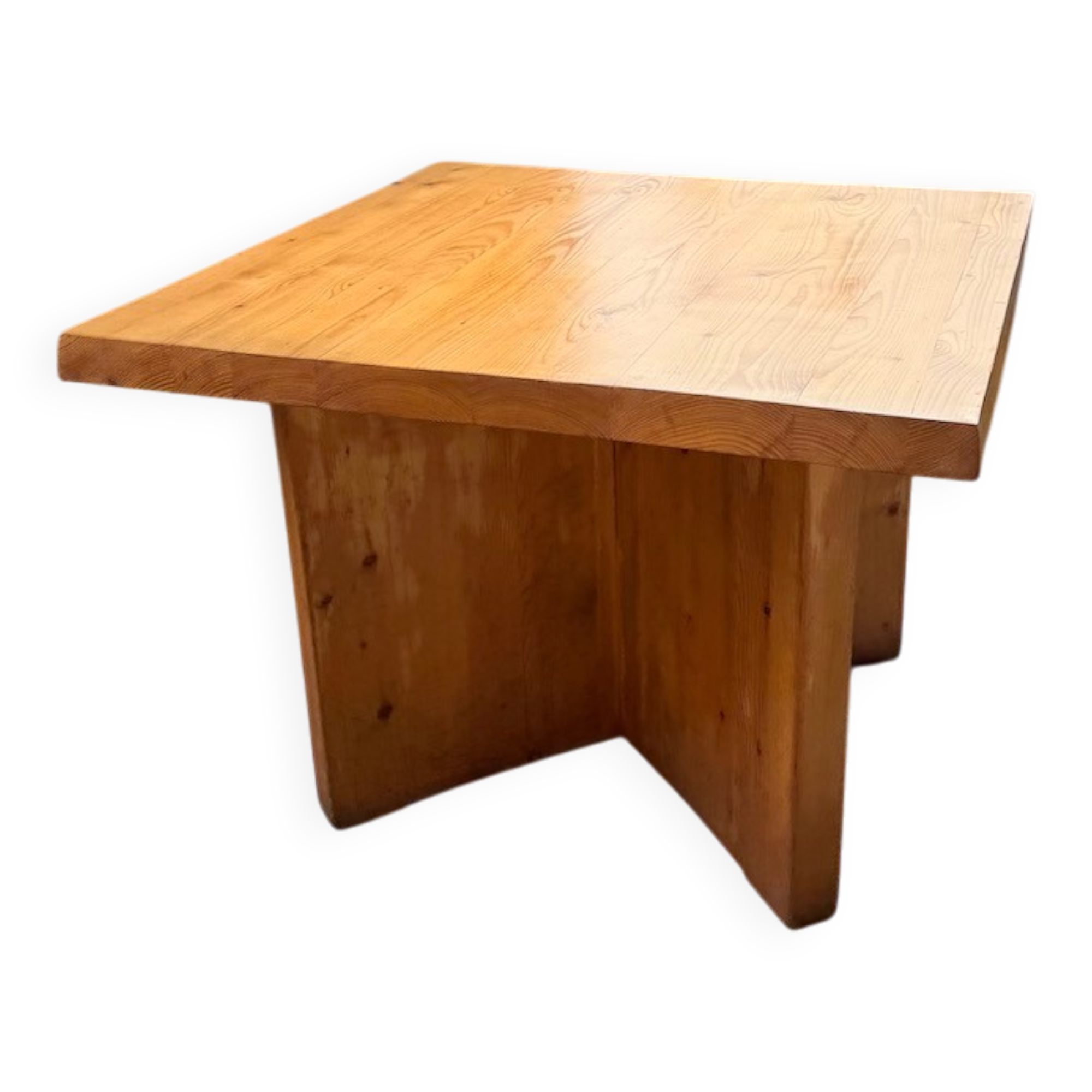 Table carrée moderniste en pin massif, années 50