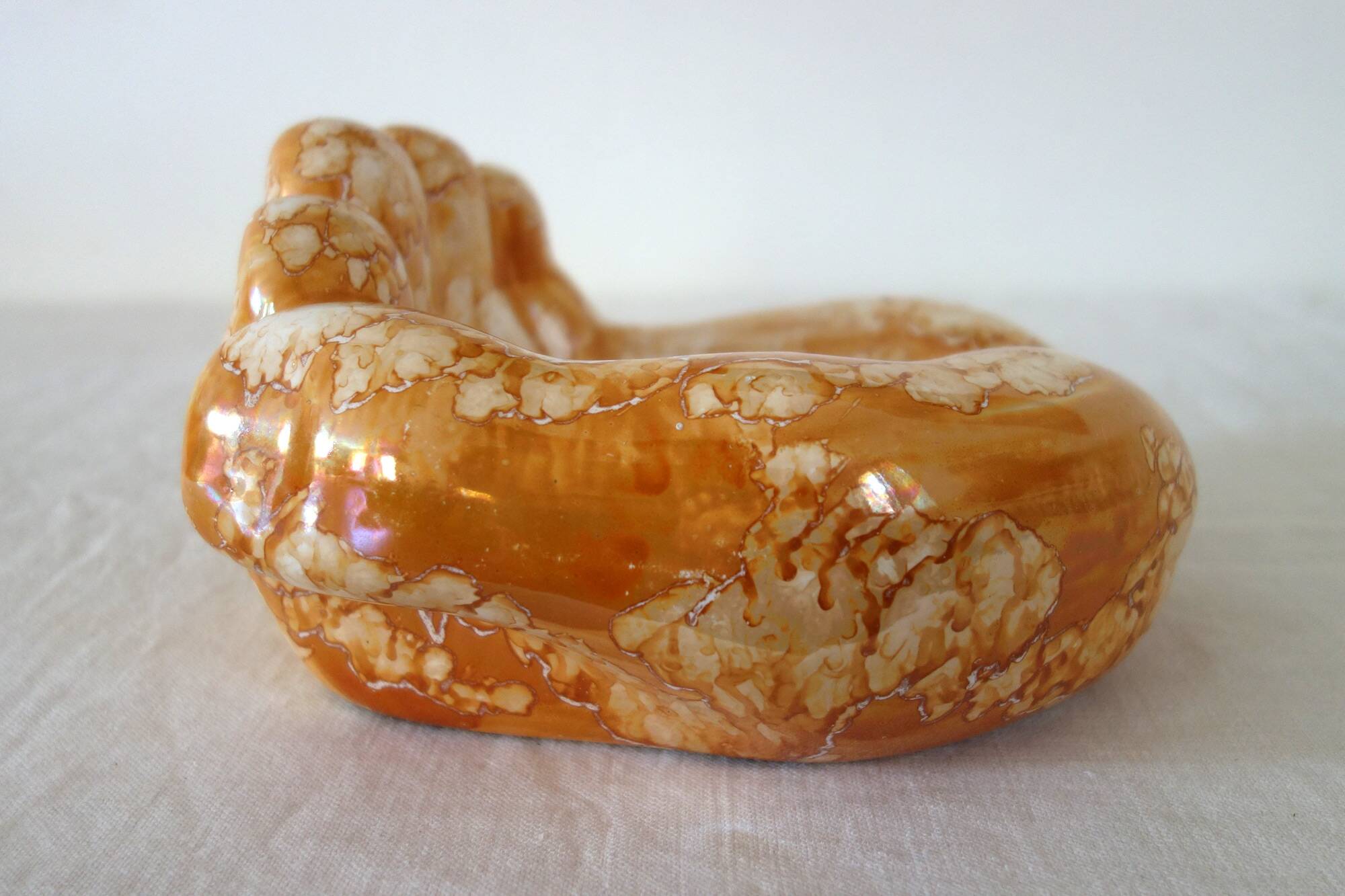 Ceramic enamelled hand dish from the 1970s