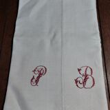 Old sheet monogram red PB hemp 220 X 230 cm