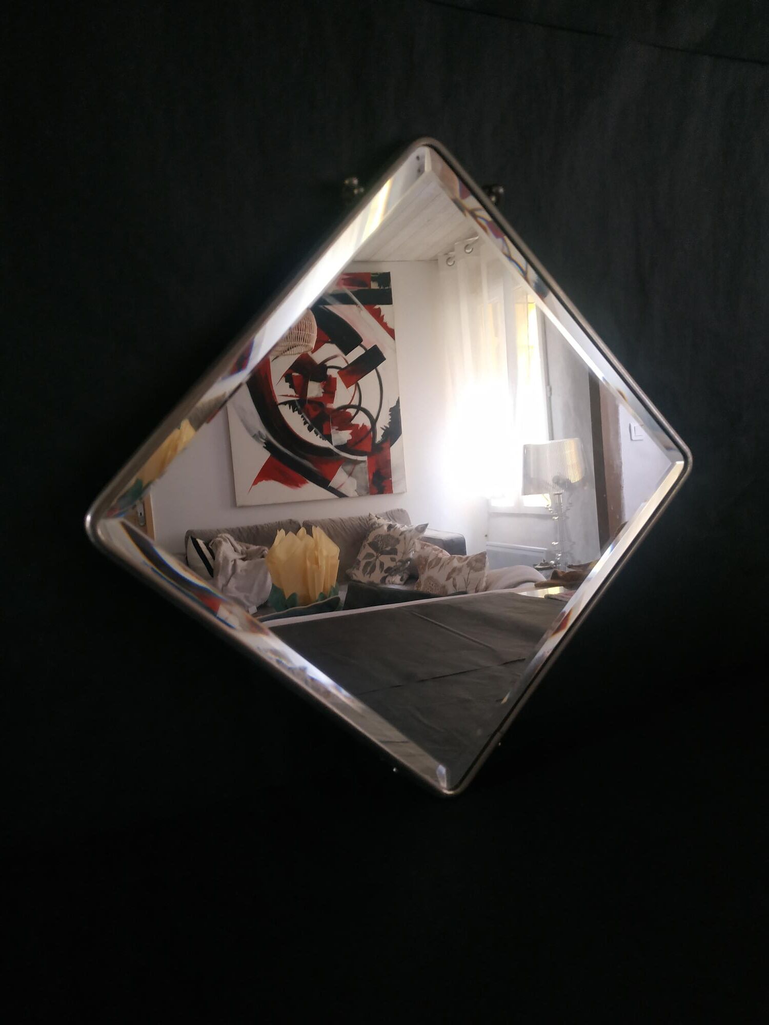 Antique beveled mirror atypical barber 1930 26x26cm