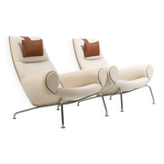 Early Pair Hans Wegner Queen Chairs by Johannes Hansen c.1960 / New Upholst