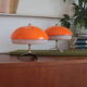 Pair of Philips 1960 mushroom bedside lamp, granite and orange vintage perspex
