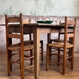 4 chaises Art Populaire en bois et paille