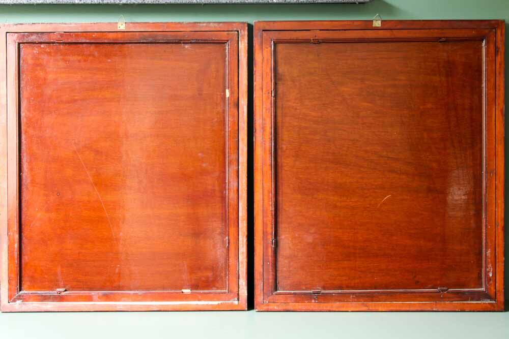 Antique asian painting on rice paper in high quality wood frames, c 1910s