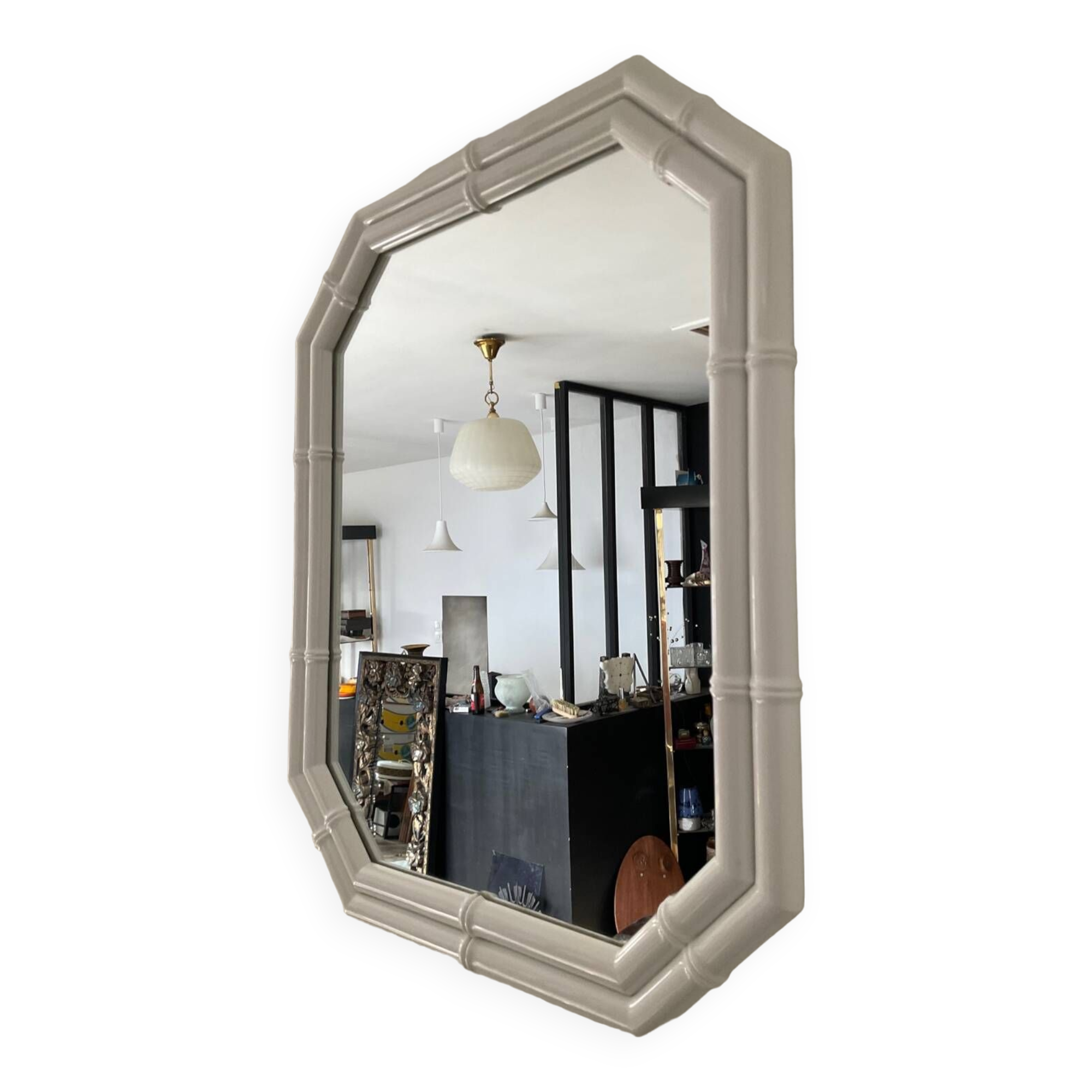 Vintage bamboo-style backelite mirror from the 70s