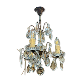 Lustre 3 feux en bronze et cristal taillé, travail début XXème