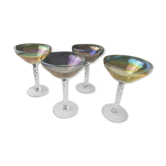 Set of 4 champagne glasses in iridescent colored glass Twisted leg