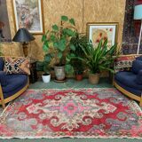 Vintage turkish oushak rug 225x130 cm shabby carpet ushak region medium