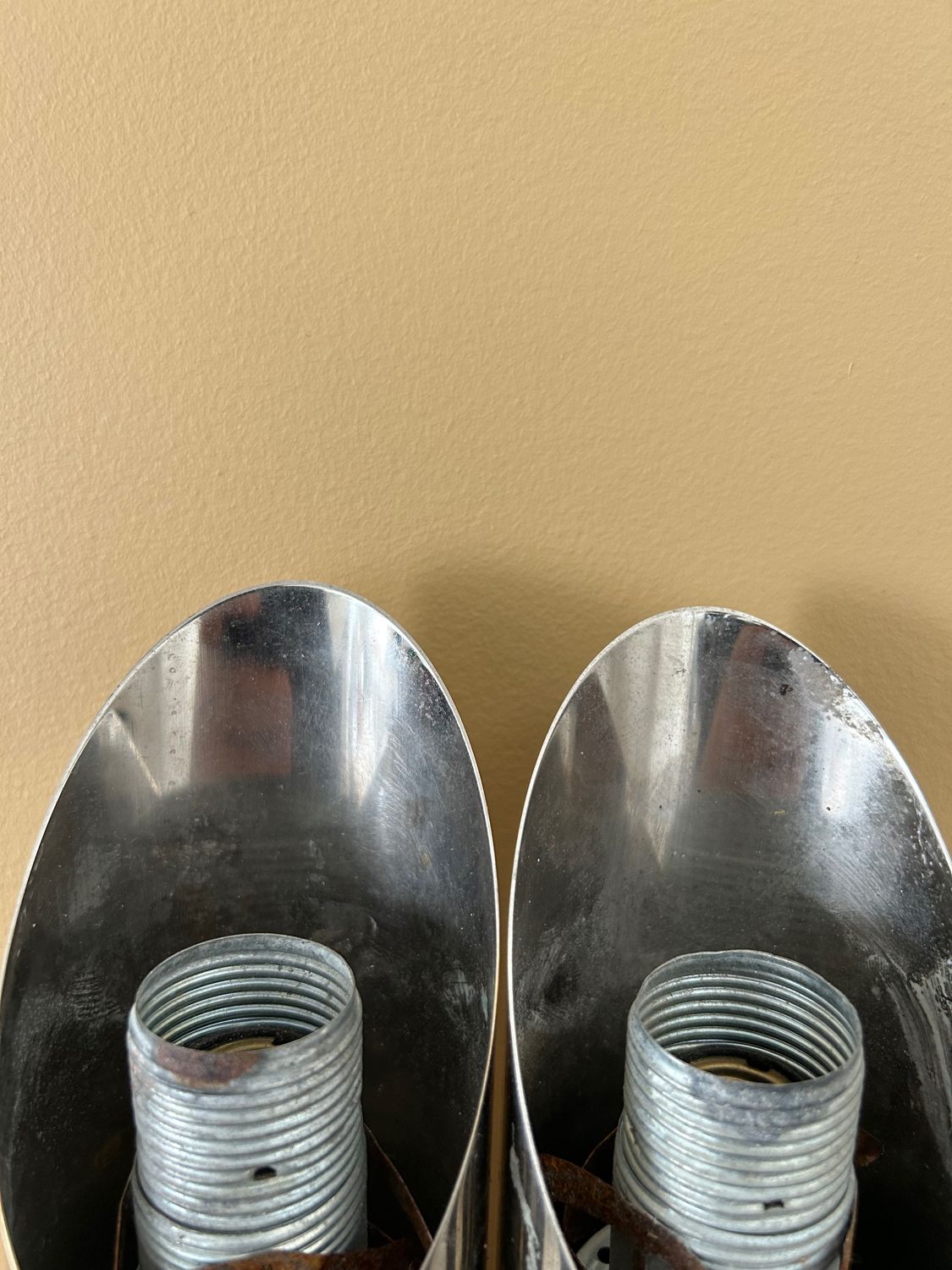 Pair of vintage double wall lamps, chromed metal, Germany 1960