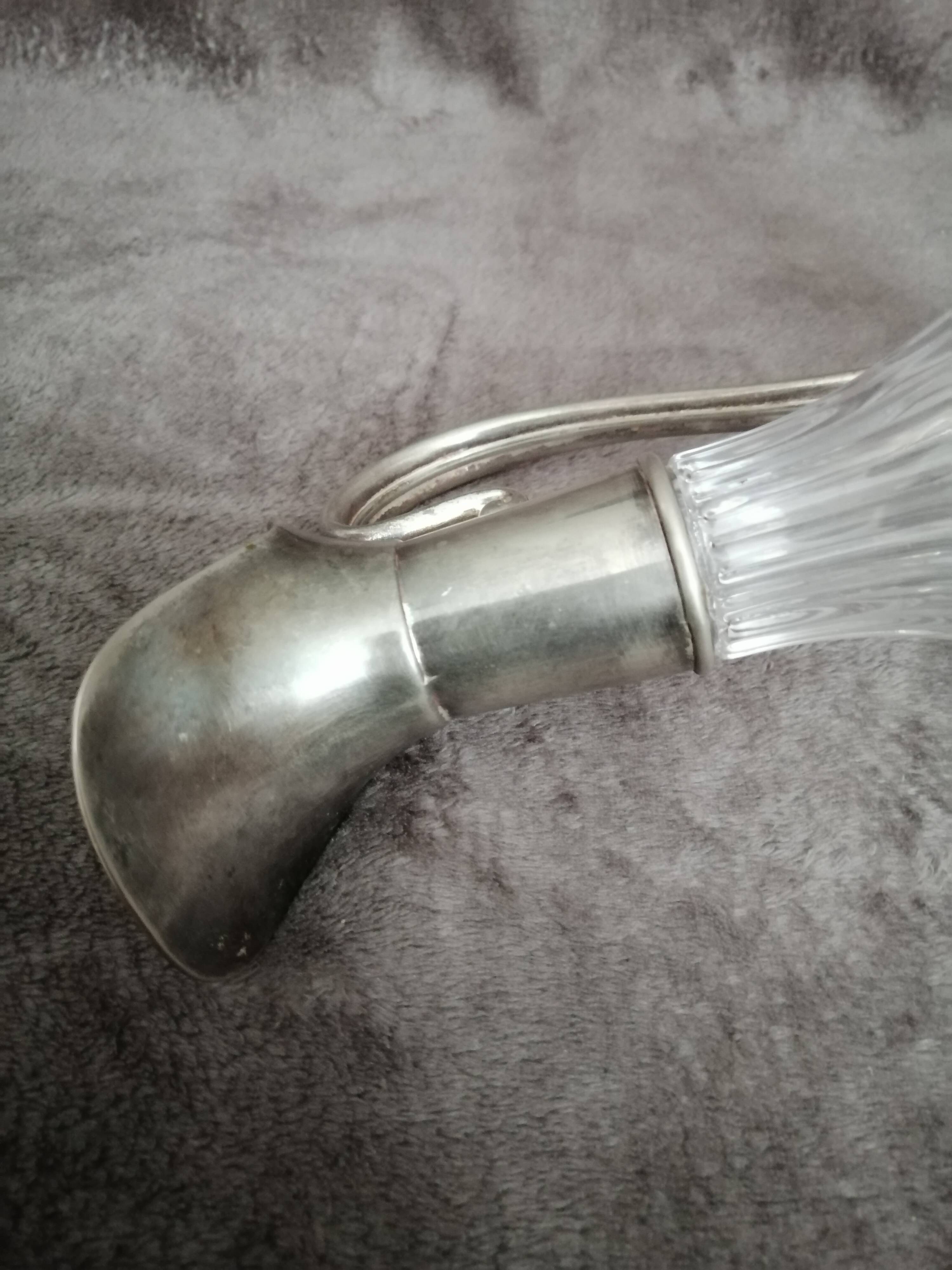 Glass and silver metal wine carafe