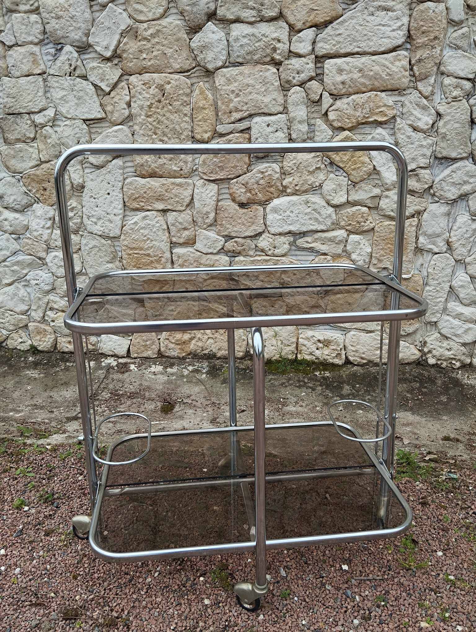 Vintage iron and smoked glass serving trolley