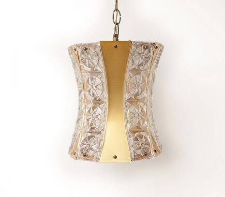 Vintage glass and brass suspension, vintage chandelier.