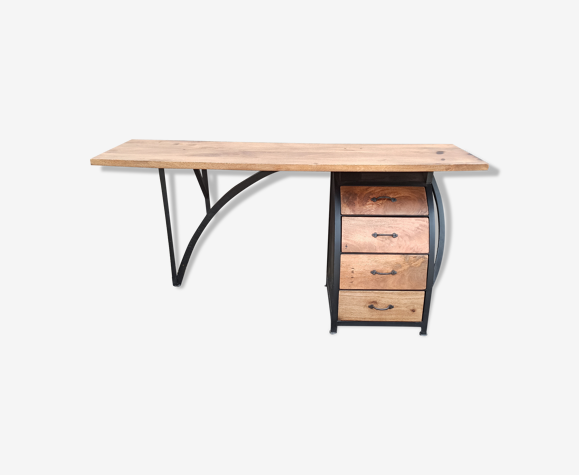 Wooden desk with metal base