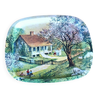 Mini metal tray country scene