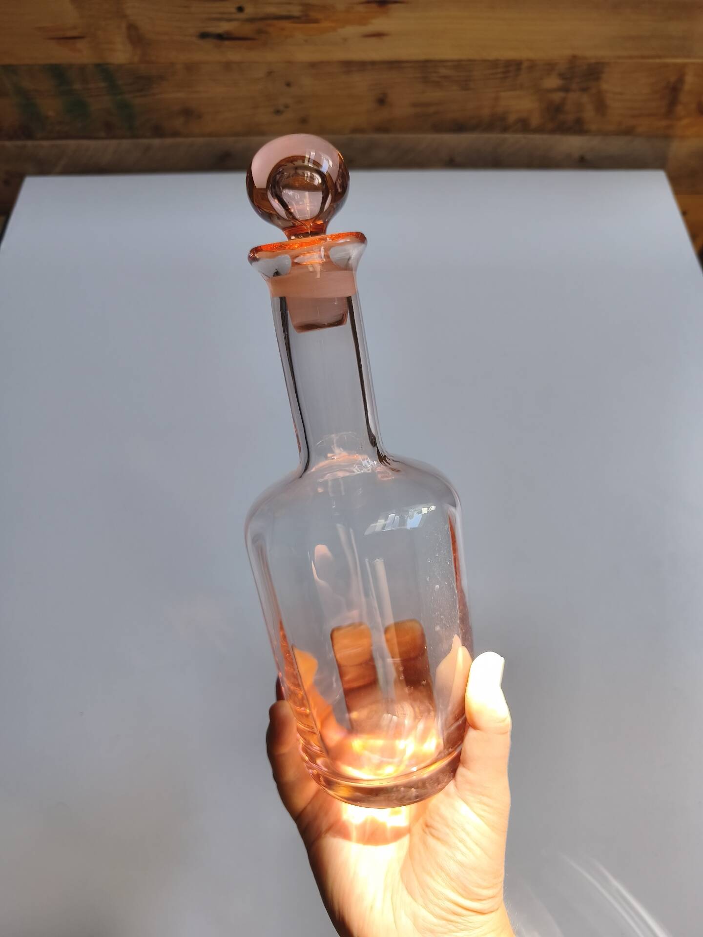 Vintage pink glass bottle