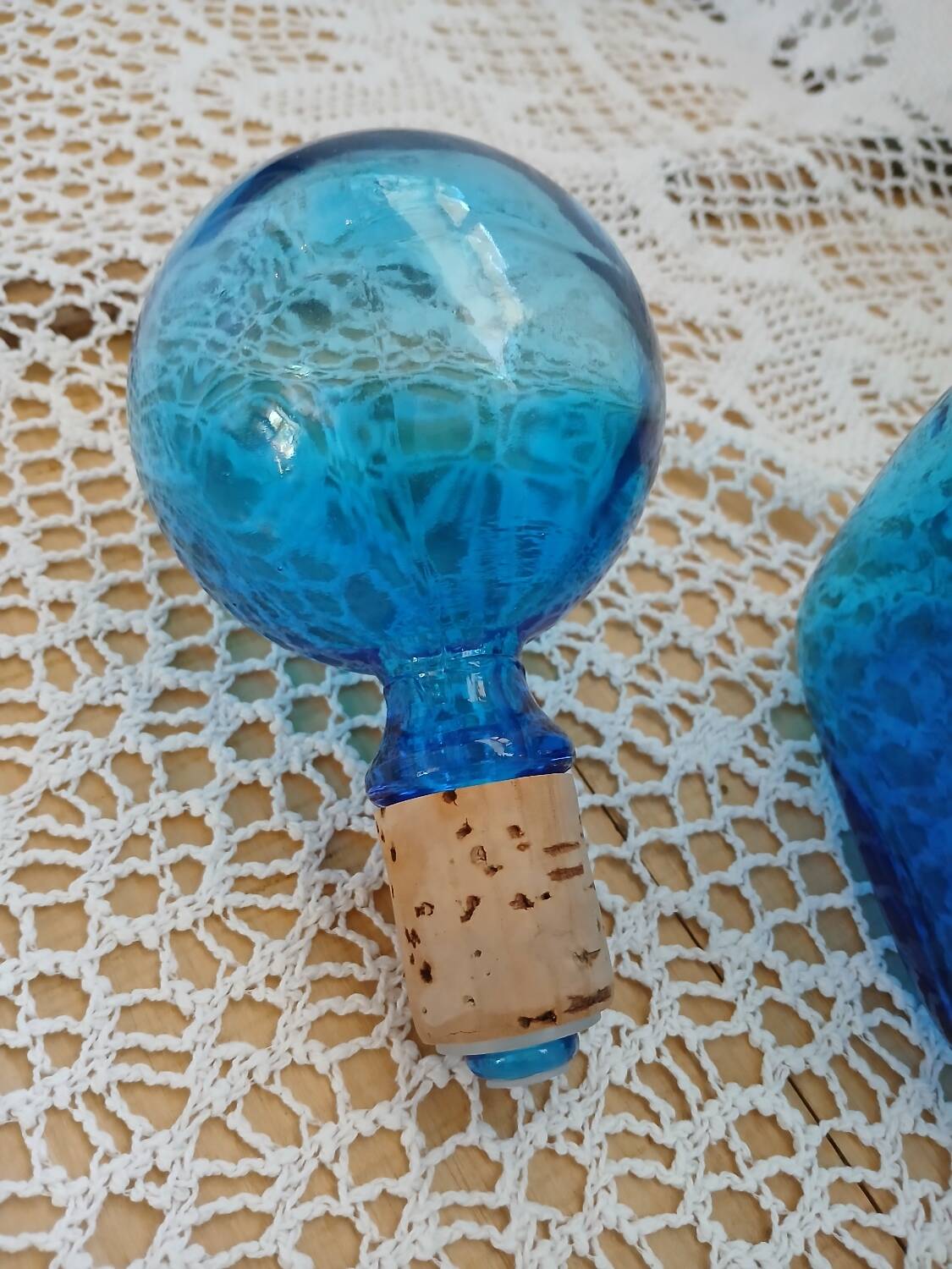 Blue embossed glass carafe