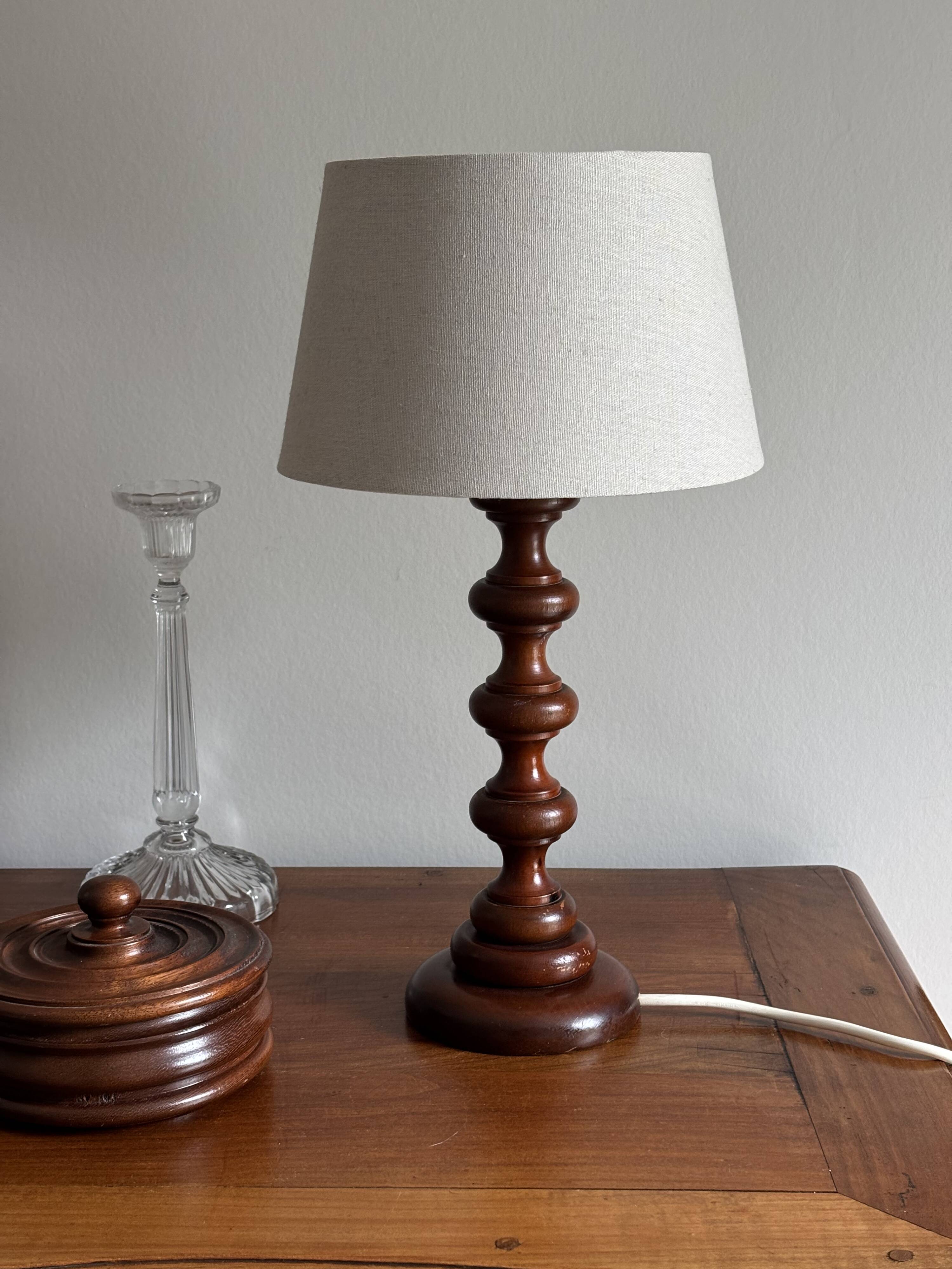 Turned wooden lamp