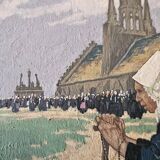 Marcel Jacquier - Oil on Panel Scene of Pardon in Brittany