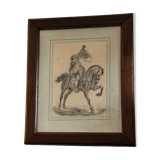 Drawing with lead mine, rider, signed