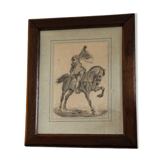 Drawing with lead mine, rider, signed
