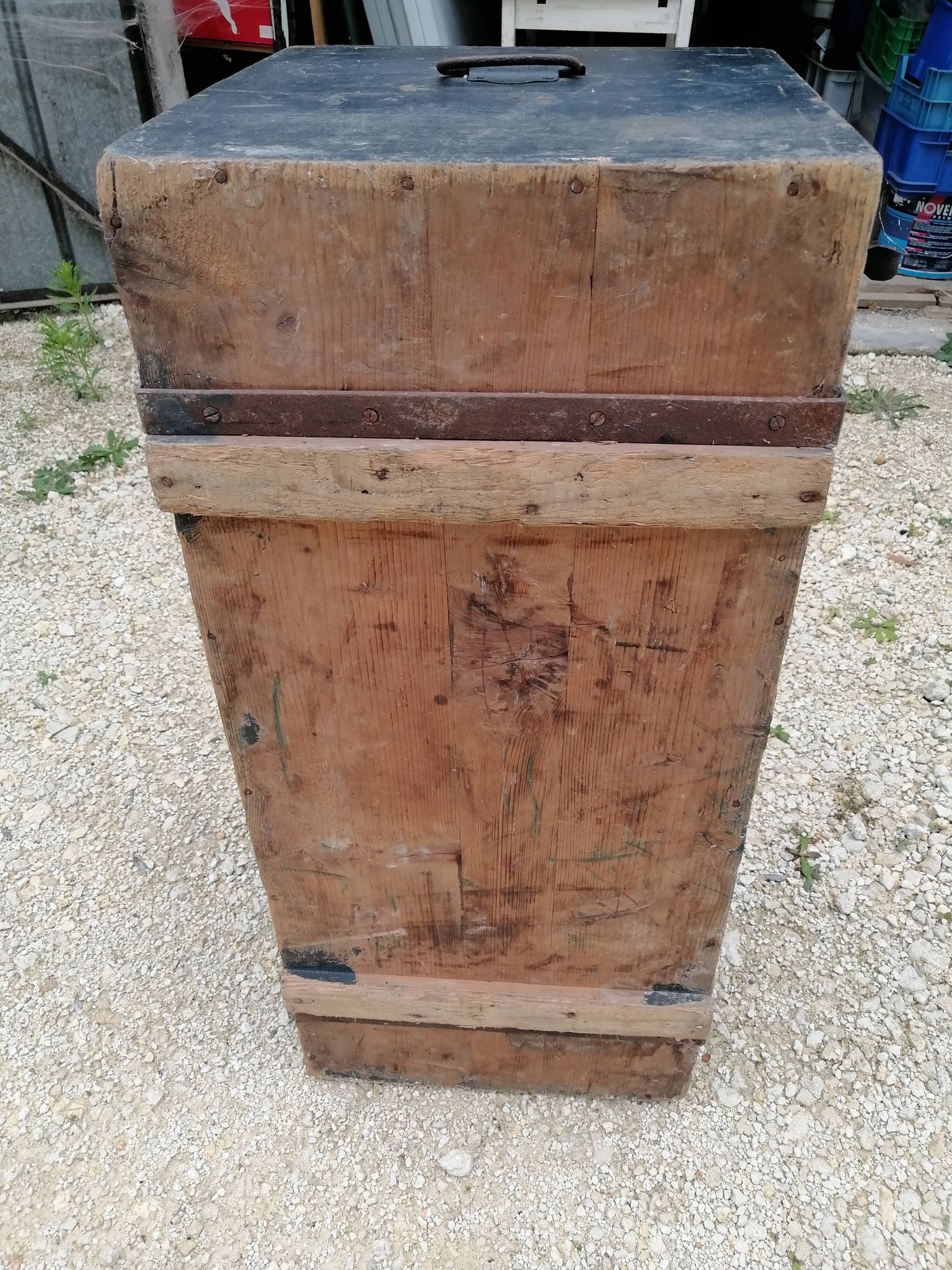 Old bombed travel trunk