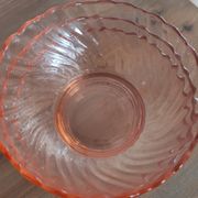 Set of 3 vintage Rosaline bowls in translucent pink glass