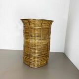 Aubock style rattan and brass bauhaus waste bin France 1960s