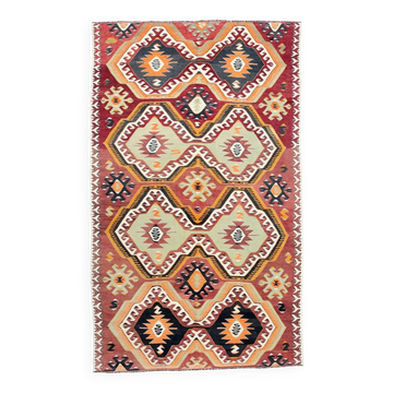 Kilim Vintage Anatolien, Tapis Tribal Géométrique Multicolore Fait Main