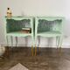 Pair of wooden bedside tables restyled green celadon