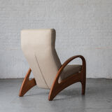 Reclining easy chair in beige wool, Denmark, 1980’s