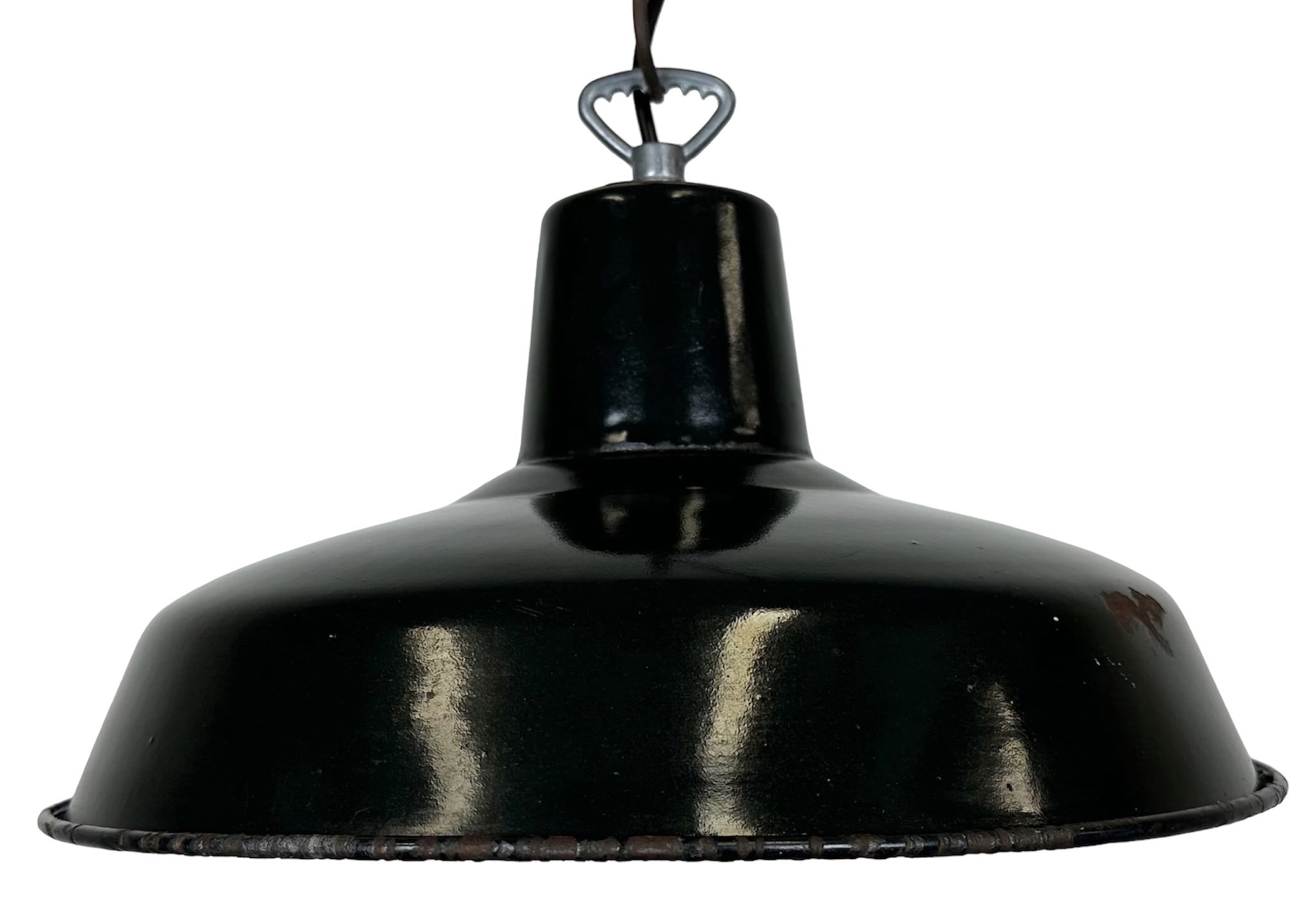 Industrial French Dark Green Enamel Factory Lamp, 1960s
