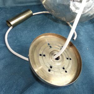 Suspension boule verre craquelé teinté doré et laiton 1970