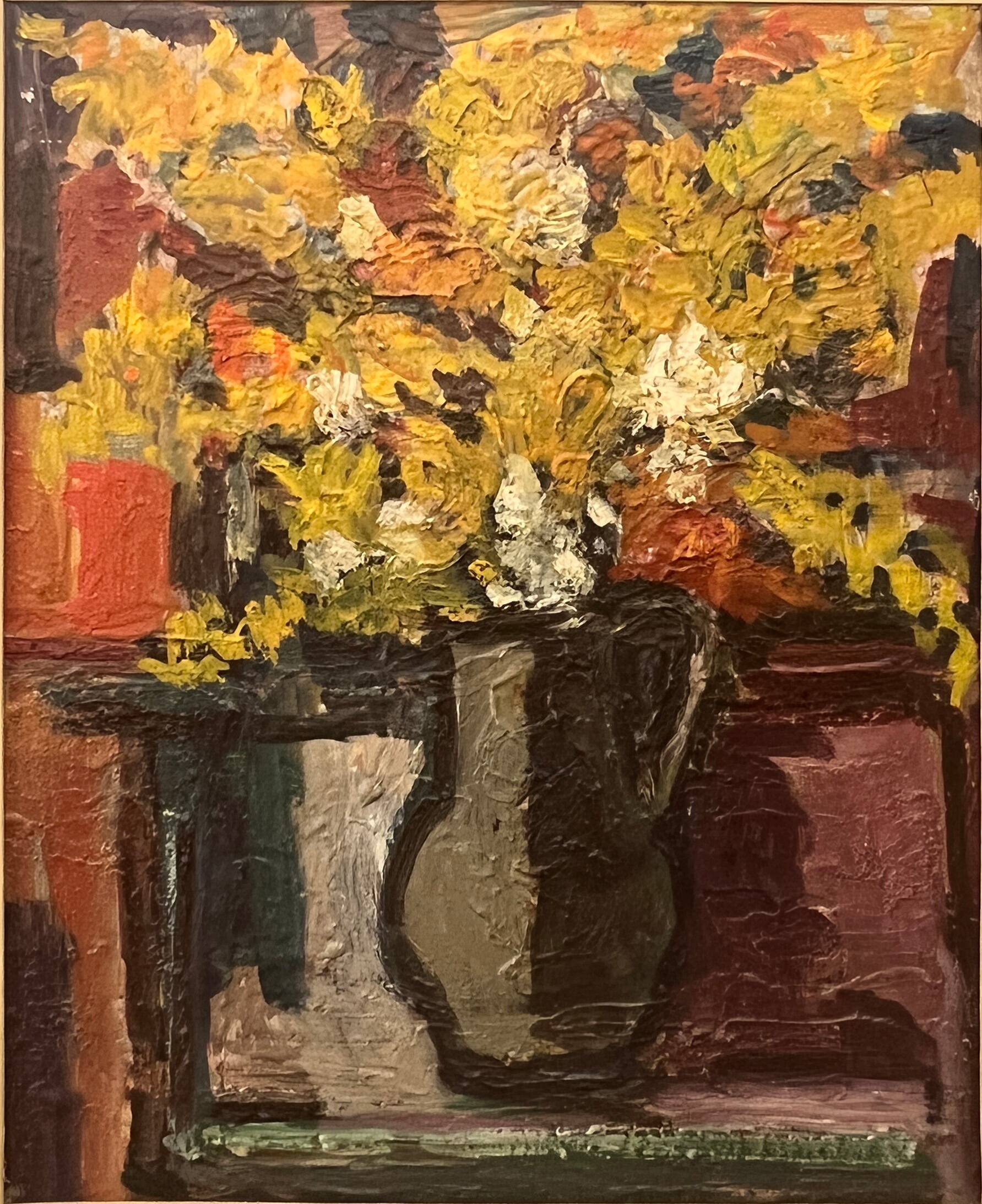 Huile sur carton - Bouquet de fleurs