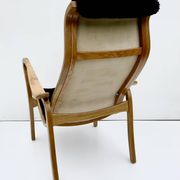 Vintage G.A. Berg “Torparen” Armchair, Oak, Black Sheepskin, Ottoman, 1960s