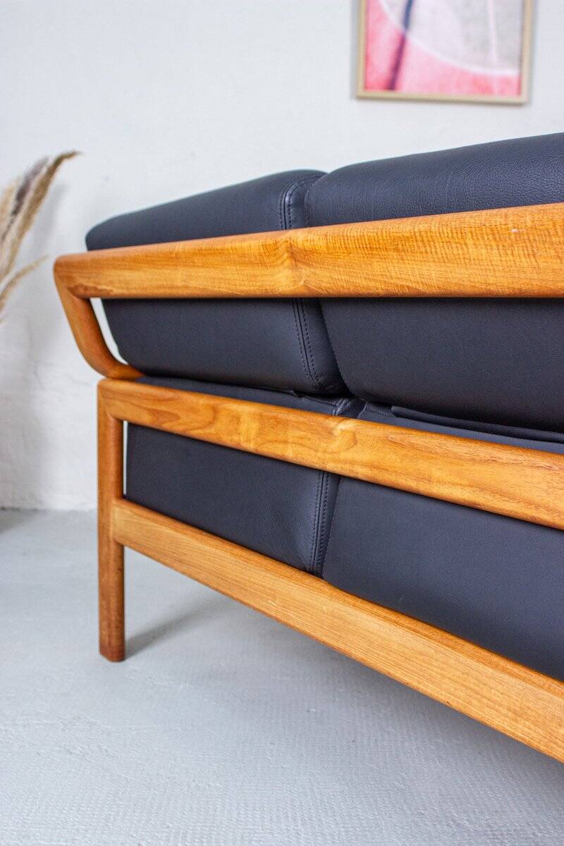 Vintage Two-Seater Teak and Leather Sofa by Olsen & Laursen, 1980s
