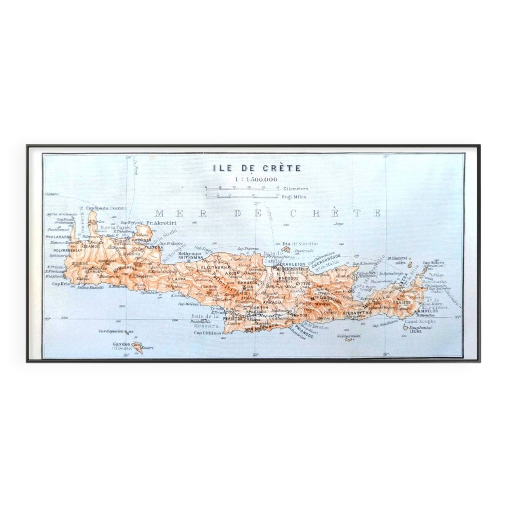 La Crète, Grèce, petit plan original imprimée en 1910.