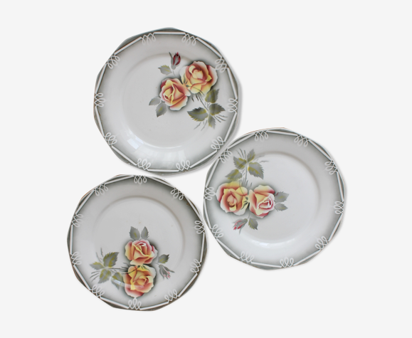 3 assiettes plates en faïence Odile, Digoin Sarreguemines vintage