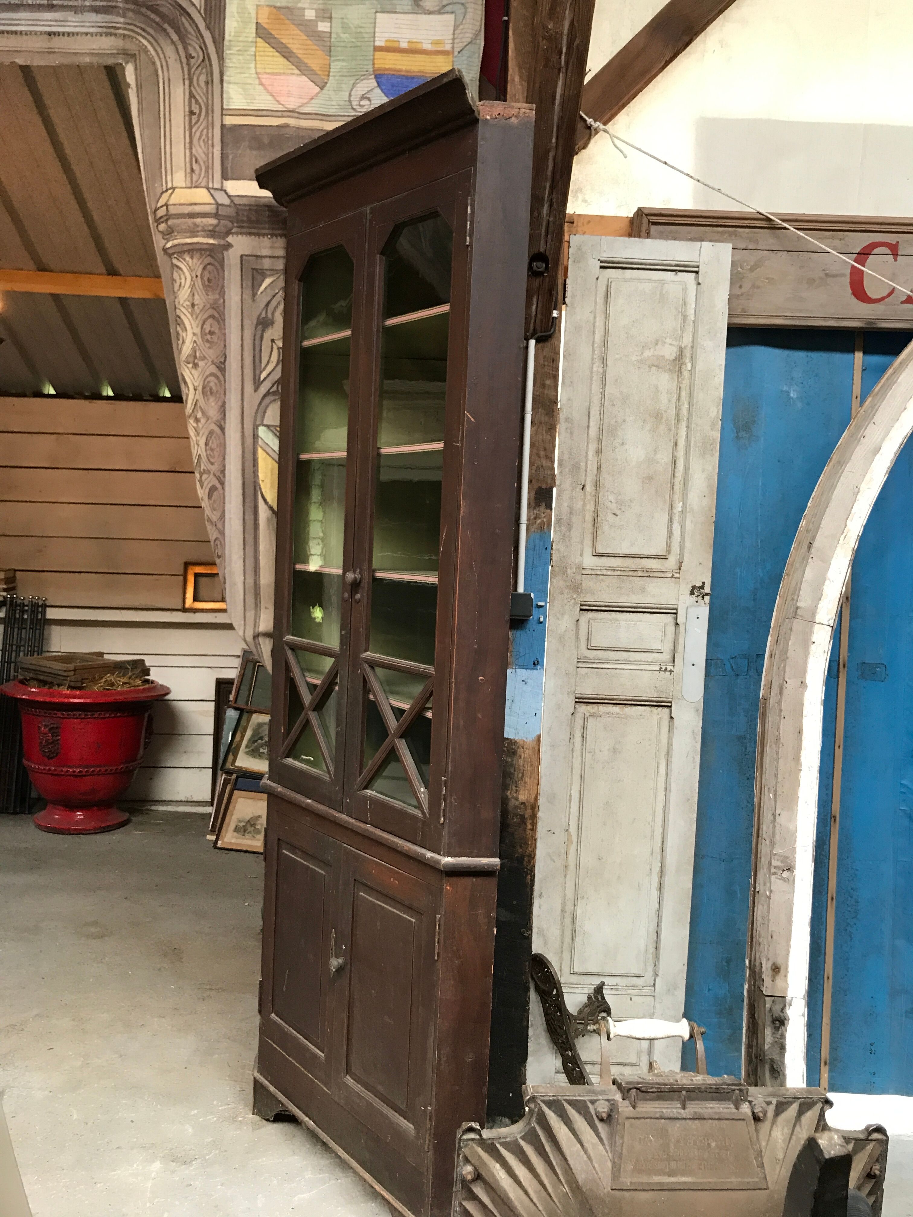 Encoignure Vitrine Bois - Triangulaire - 3 étagères - Hauteur 205 Cm - Rangement Meuble D'angle