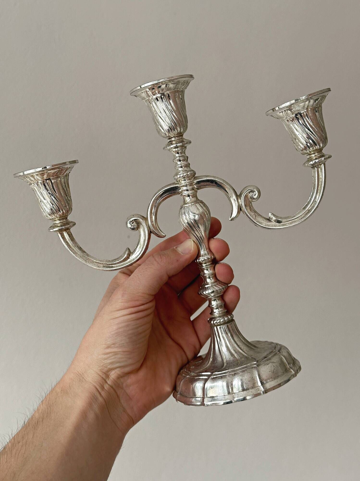 Silver three-branch candelabrum
